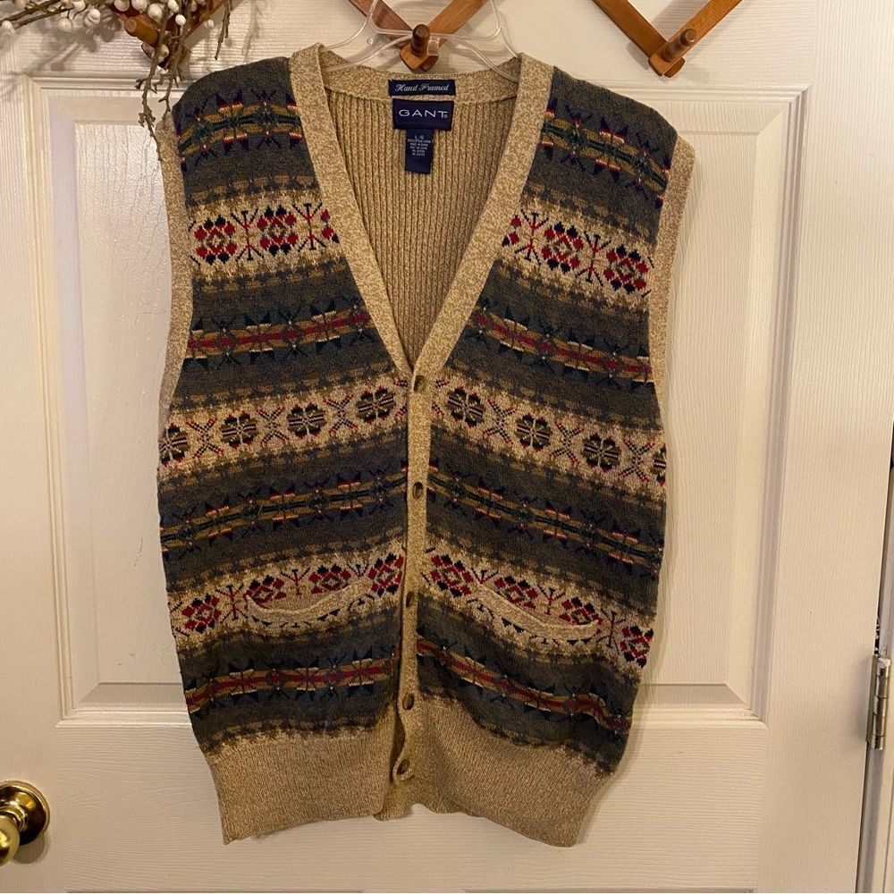 Gant Beige and Multicolor Patterned Sweater Vest
